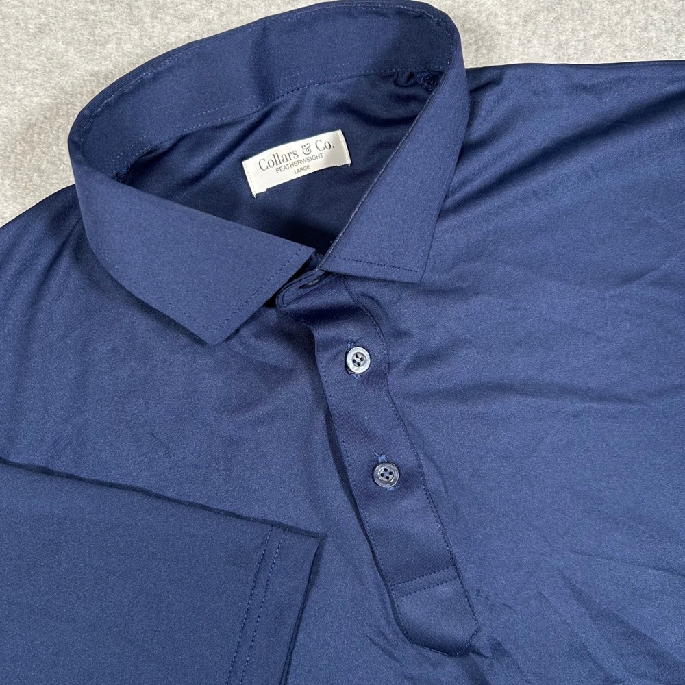 Collars & Co Featherweight Dress Collar Polo Men's Large Navy Semi Spread NWOT